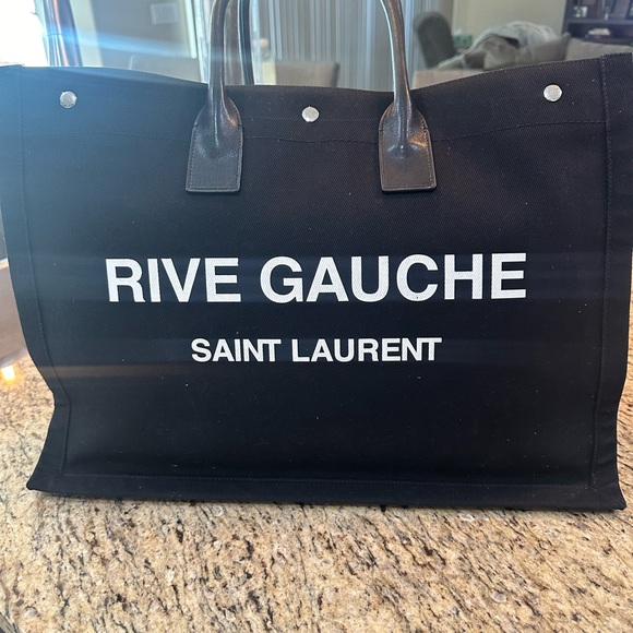 Rive Gauche leather-trimmed printed canvas tote - Picture 3 of 8
